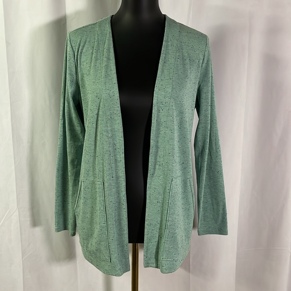 J. Jill Wearever Collection Mint Green Confetti Ribbed Knit Open Front Cardigan